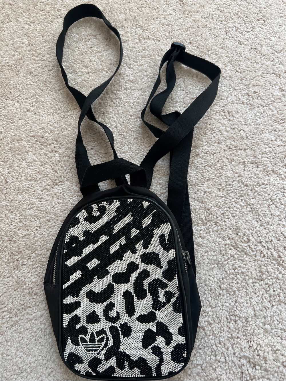 adidas Black and White Leopard Print Mini Backpack